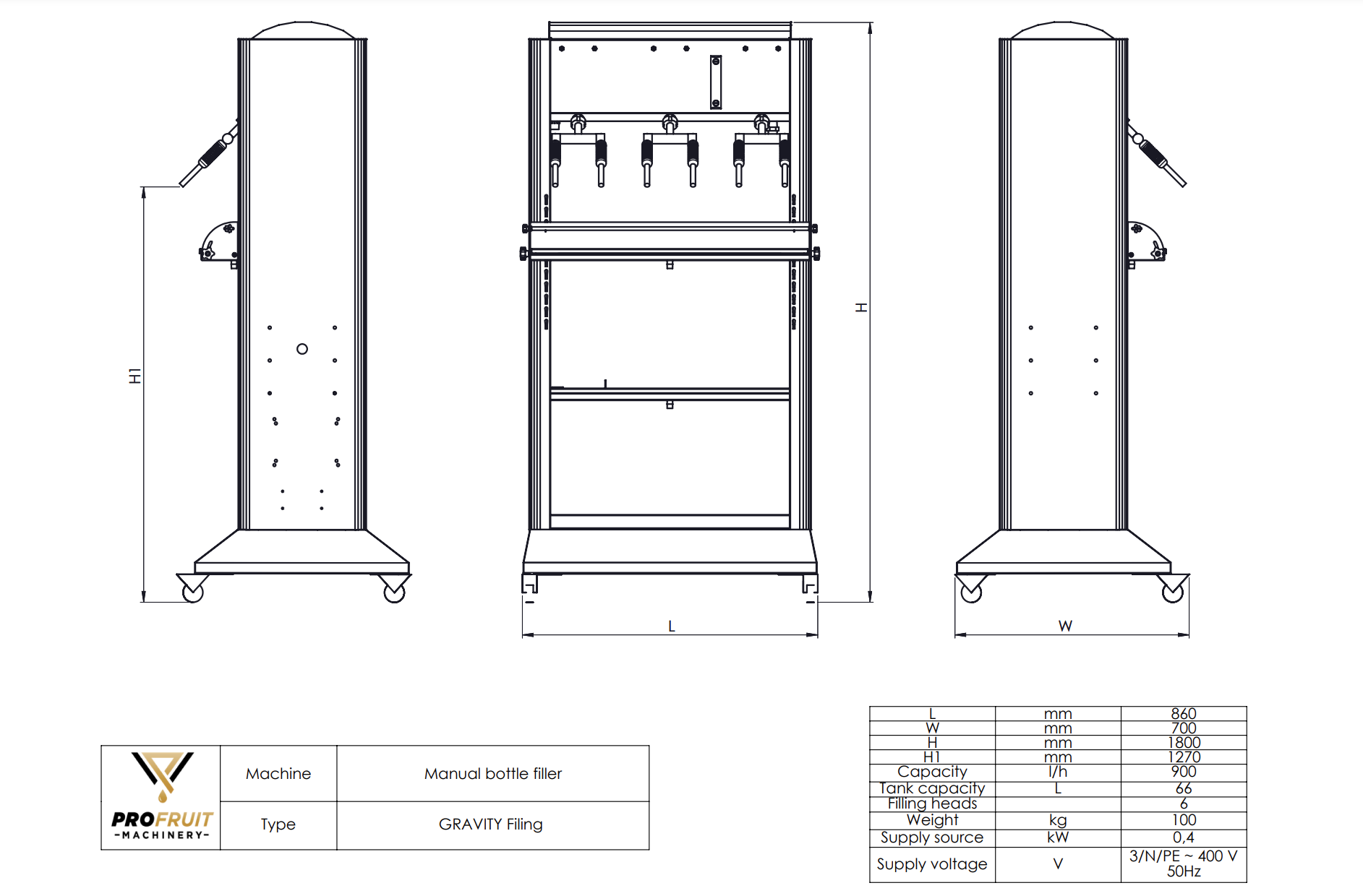 Bottle filler 6 heads specification | ProFruit Machinery