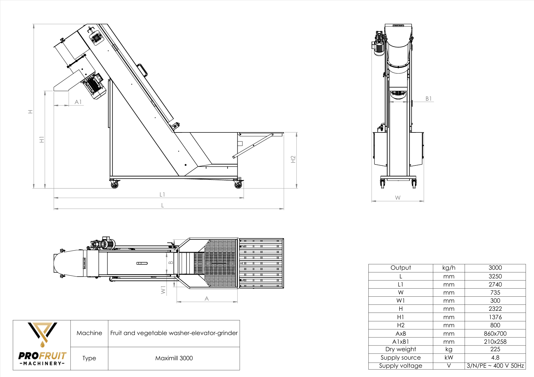 Washer elevator mill MAXIMILL 3000 specification drawing