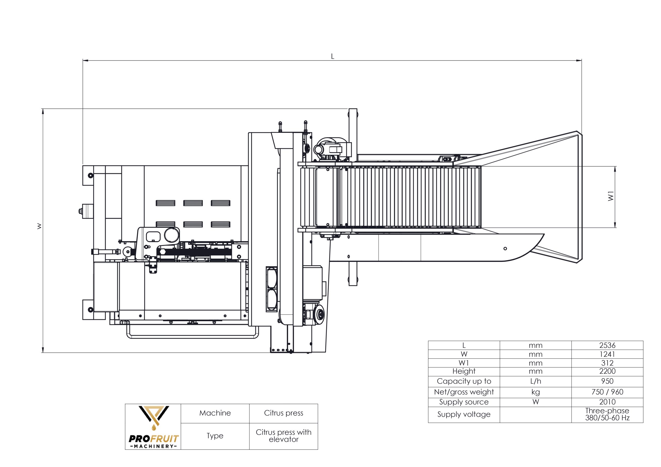 Citrus press drawing | ProFruit Machinery