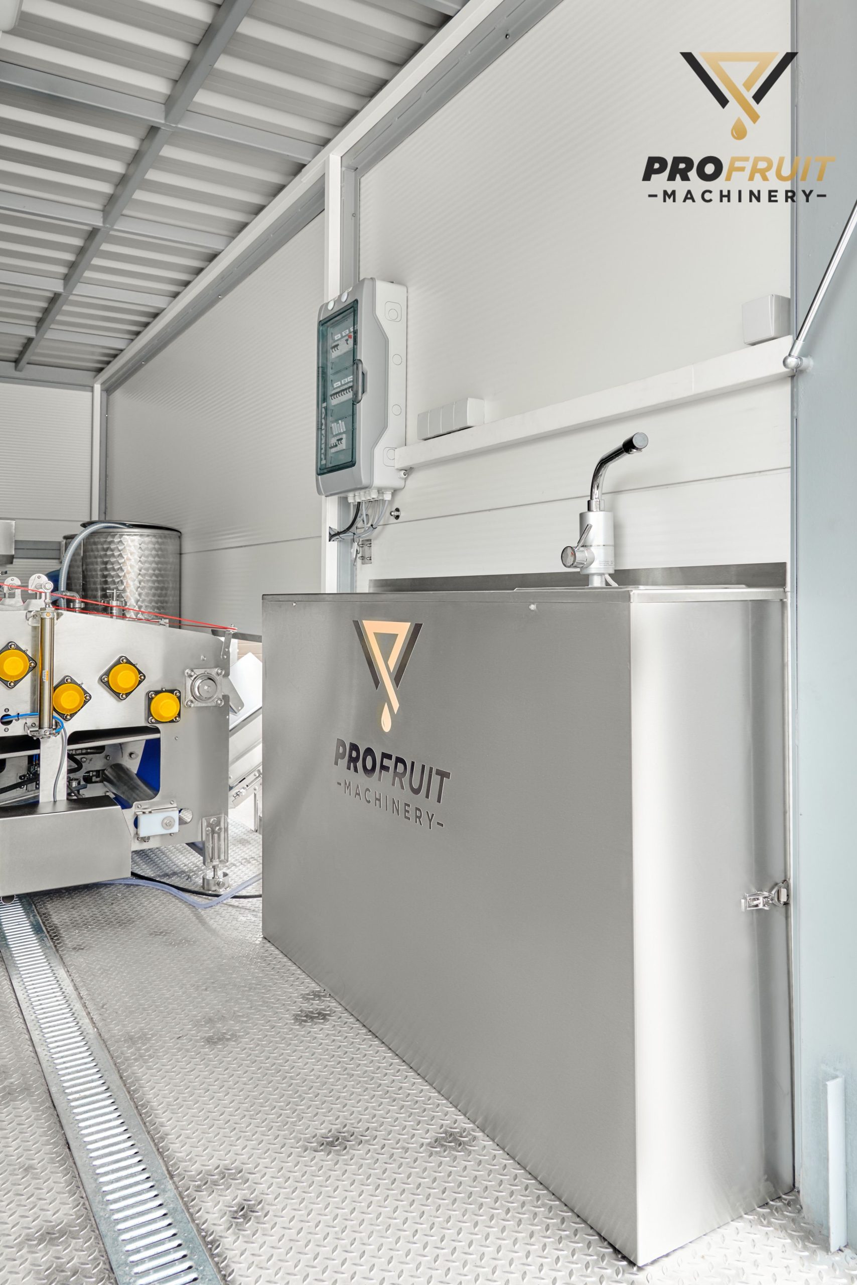 The inside of mobile juice production trailer | ProFruit Machinery