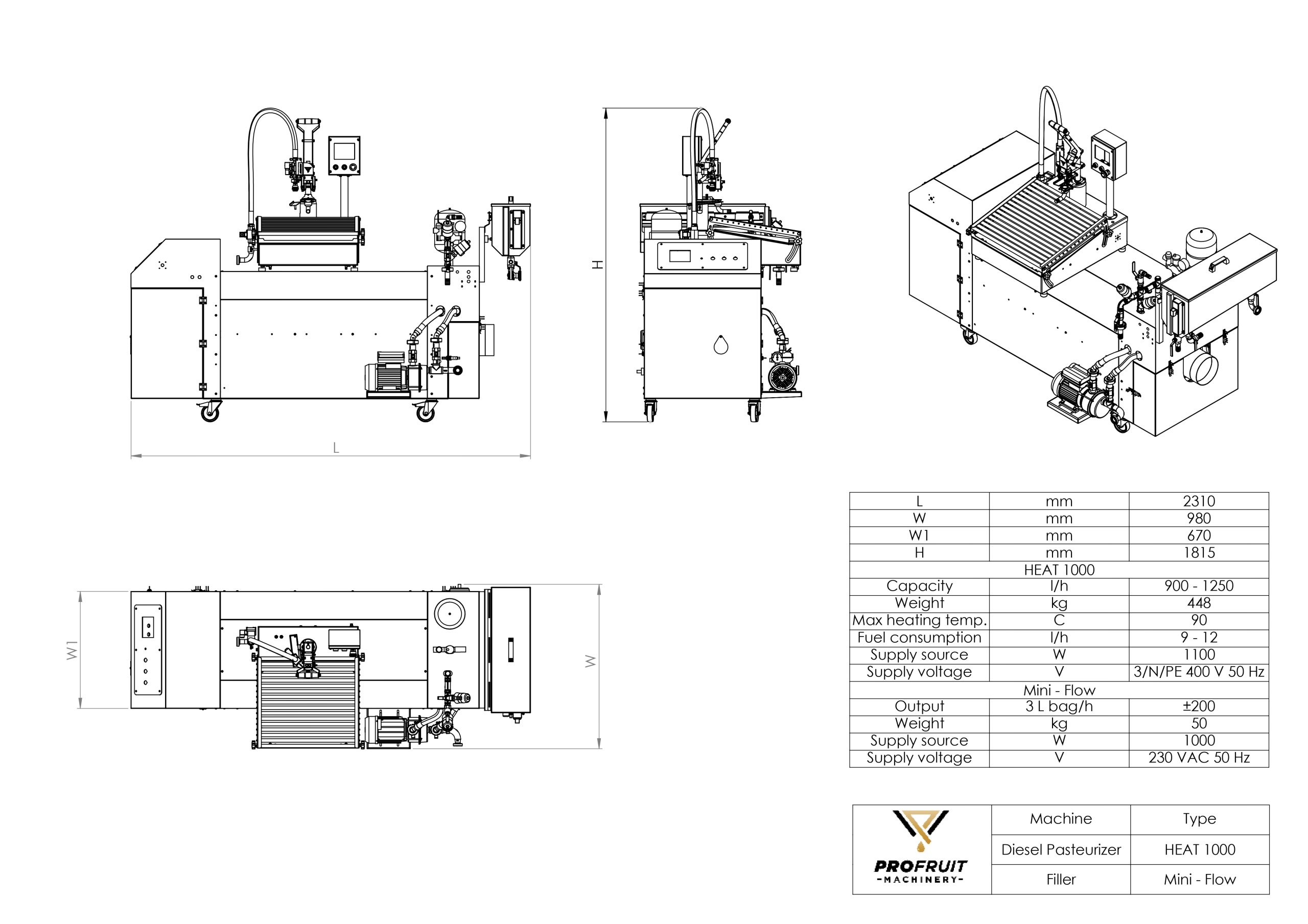 Heat 1000 + miniflow drawing | ProFruit Machinery