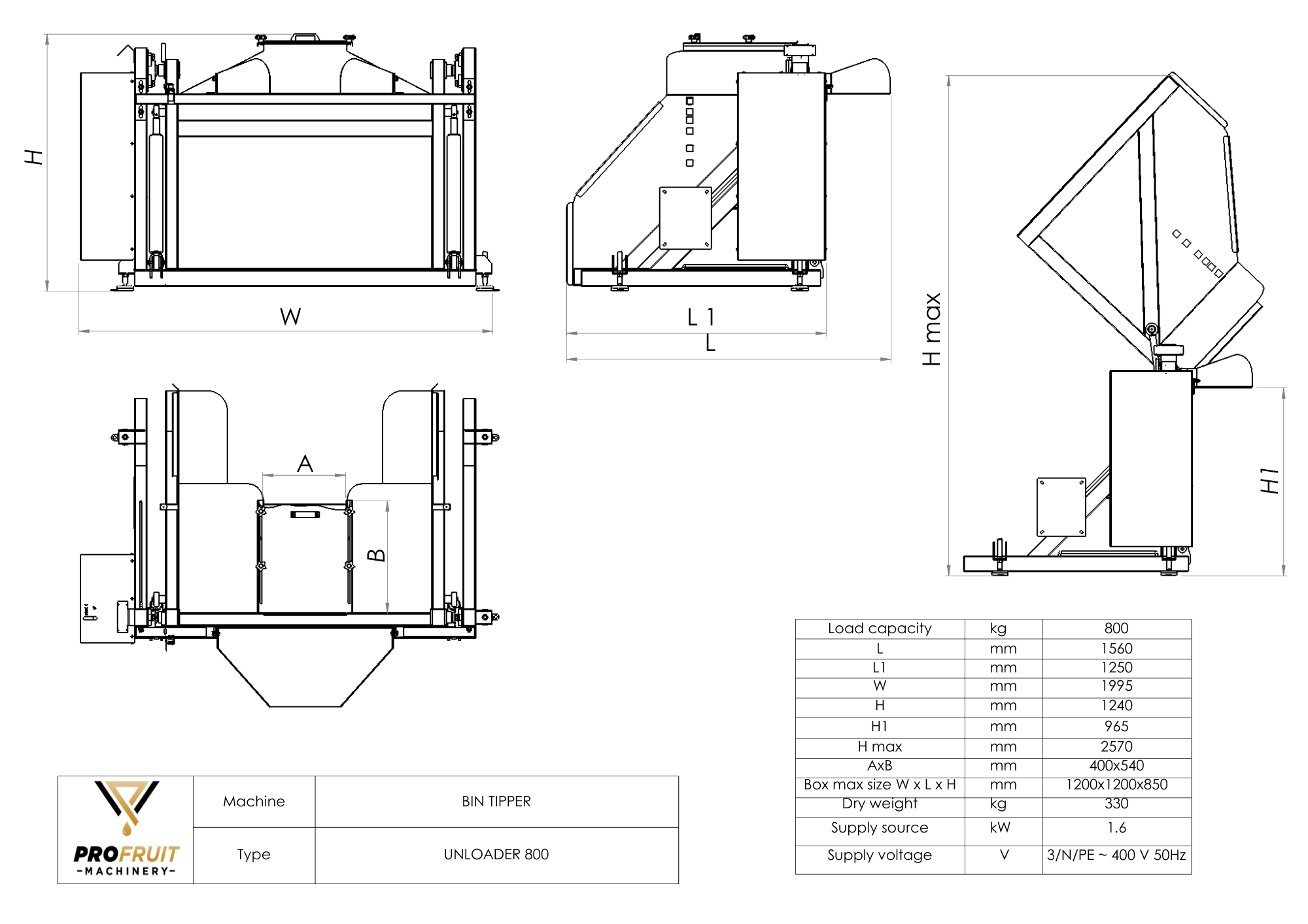 Bin Tipper UNLOADER 800 drawing | ProFruit Machinery